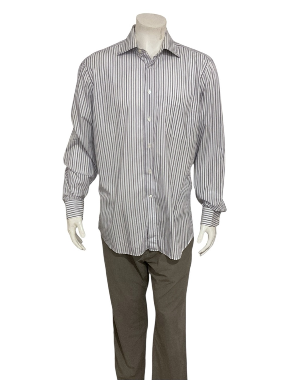Canali Men's White Striped Dress Shirt